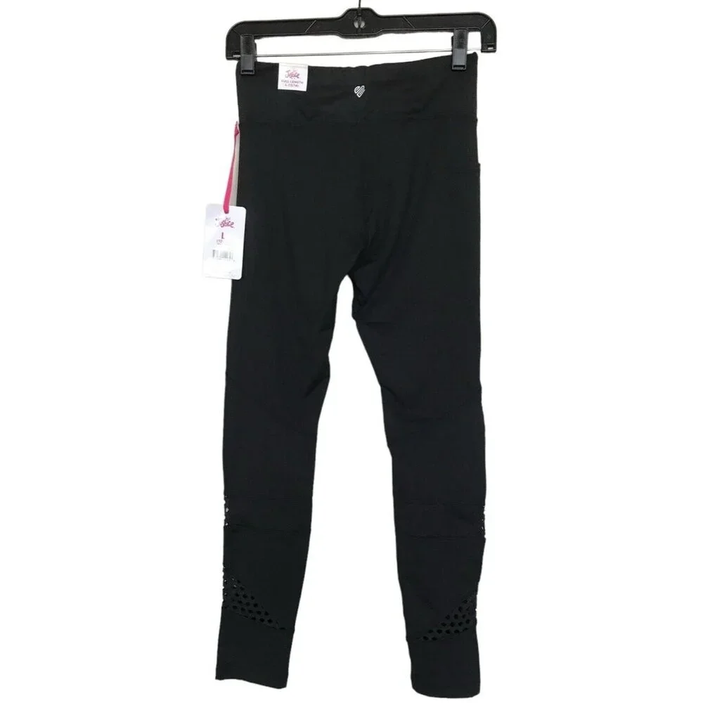 NWT Justice Active Girls‎ Black High Waist Leggings Pocket Cut Out Size 12/14